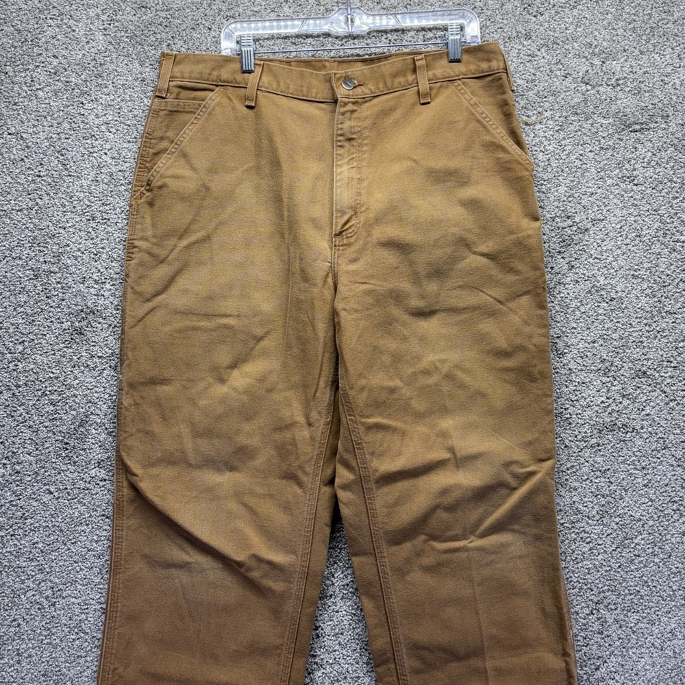 Carhartt Pants Mens 38x30 Brown Canvas Duck Dungaree Fit Carpenter B11 BRN